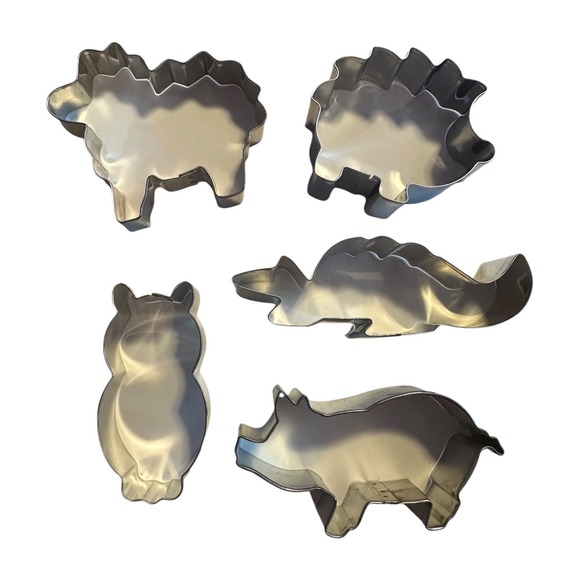 Animal Cookie Cutters Set 5 Piece Pig Sheep Hedgehog Owl Gator Stainless Steel - Picture 1 of 6